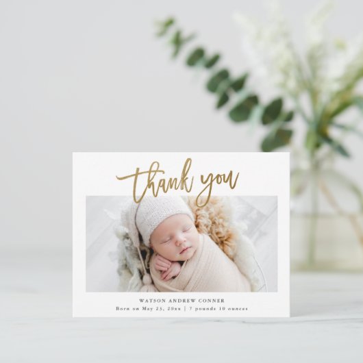 Carte Postale Simple Gold Script Photo Merci bébé (Debout devant)