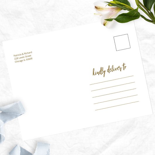 Carte Postale Simple Gold Script Retrouvez-Nous Dans Enregistrer