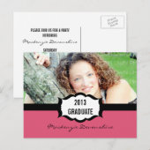 Carte Postale Simple Graduation Party, Rose (Devant / Derrière)
