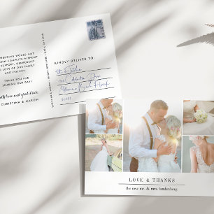 Carte Postale Simple gratitude Mariage Photo Collage Merci