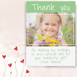 Carte Postale Simple Green Girl Photo Anniversaire Merci