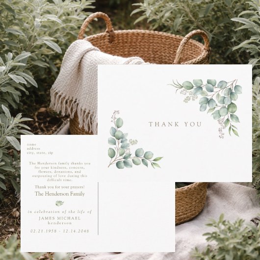 Carte Postale Simple Greenery Funeral Personalized Thank You III
