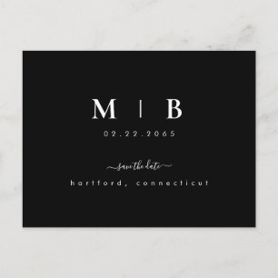 Carte Postale Simple Initiales Swash Noir Mariage Enregistrer la