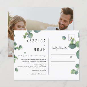 Carte Postale simple invitation Eucalyptus Mariage ph