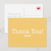 Carte Postale Simple Jaune Doré Avec Cœurs Merci (Devant / Derrière)