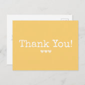 Carte Postale Simple Jaune Doré Avec Merci Coeur (Devant / Derrière)