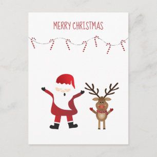 Carte Postale Simple Joyeux Noël Père Noël Claus Reindeer