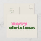 Carte Postale Simple Joyeux Noël Rose Vert Rétro Mignon (Devant / Derrière)