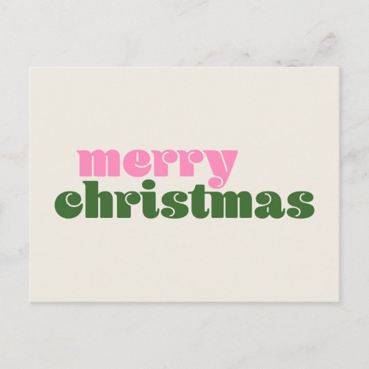 Carte Postale Simple Joyeux Noël Rose Vert Rétro Mignon (Devant)