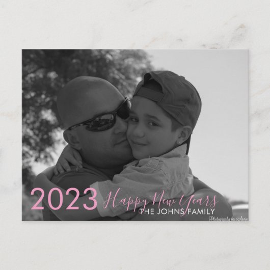 Carte Postale Simple Joyeux Nouvel An 2023 Pink Script Photo (Devant)