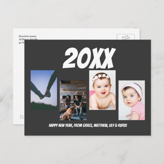 Carte Postale Simple Joyeux Nouvel An Quatre photo personnalisée (Devant / Derrière)