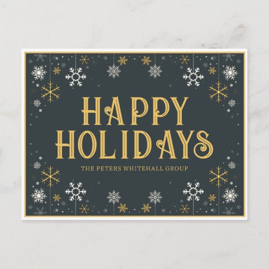 Carte Postale Simple Joyeux Vacances Snowflake Gold Blue Busines (Devant)