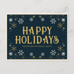 Carte Postale Simple Joyeux Vacances Snowflake Gold Blue Busines