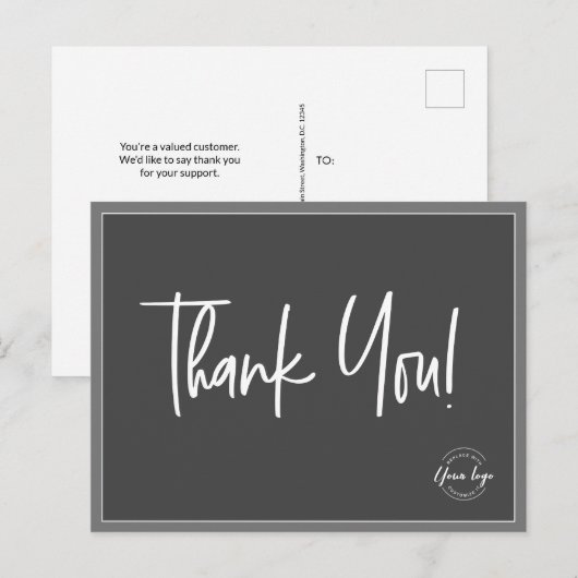 Carte Postale Simple Logo de la société gris blanc Merci personn (Devant / Derrière)