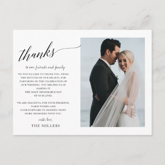 Carte Postale Simple Main lettrée photo merci (Devant)