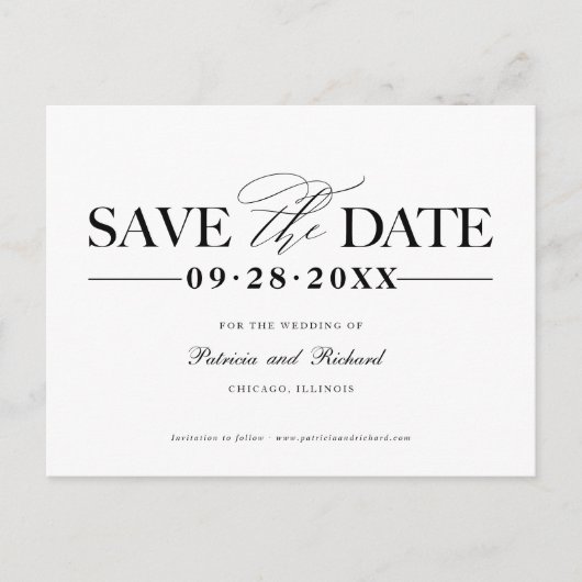 Carte Postale Simple Mariage Élégant Enregistrer La Date Non Pho (Devant)