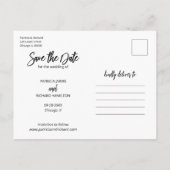 Carte Postale Simple Mariage Moderne Script Enregistrer La Date  (Dos)