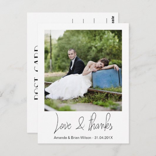 Carte postale simple Mariage photo Merci (Devant / Derrière)