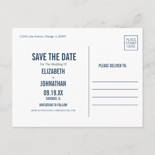 Carte Postale Simple Marine Typographie Mariage Enregistrer La D (Dos)