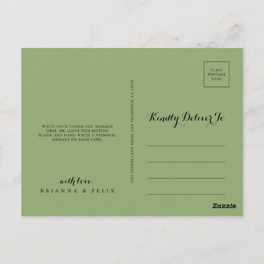 Carte Postale Simple Merci de calligraphie de feuillage vert flo (Dos)