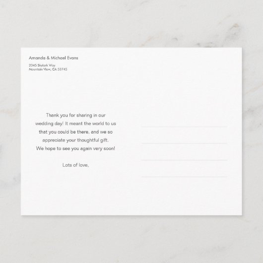 Carte postale simple Merci Mariage avec photo (Dos)