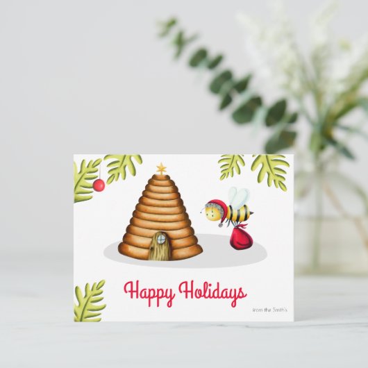 Carte Postale Simple Miel Bee Santa Claus Noël (Debout devant)