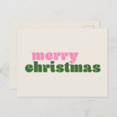 Carte Postale Simple Mignonne Retro Rose Vert Joyeux Noël (Devant / Derrière)
