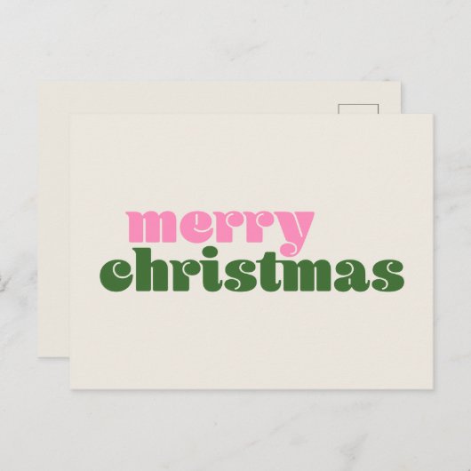 Carte Postale Simple Mignonne Retro Rose Vert Joyeux Noël (Devant / Derrière)