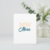 Carte Postale simple minimal add name monogram orange blue bold (Debout devant)