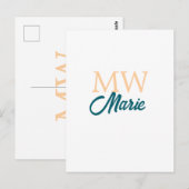 Carte Postale simple minimal add name monogram orange blue bold (Devant / Derrière)