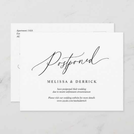 Carte Postale Simple minimal, Faire-part de mariage reporté (Devant / Derrière)