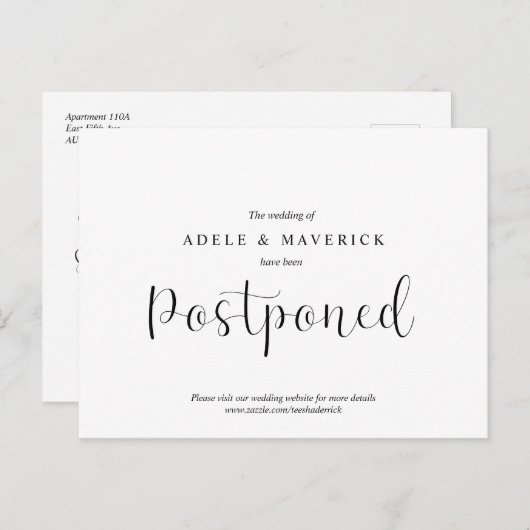 Carte Postale Simple minimal, Faire-part de mariage reporté (Devant / Derrière)