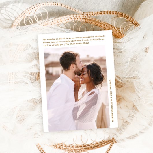 Carte Postale Simple Minimal Gold Elopement Celebration Photo