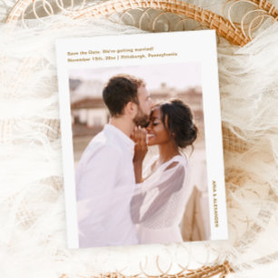 Carte Postale Simple minimal Gold Photo Wedding Enregistrer la d