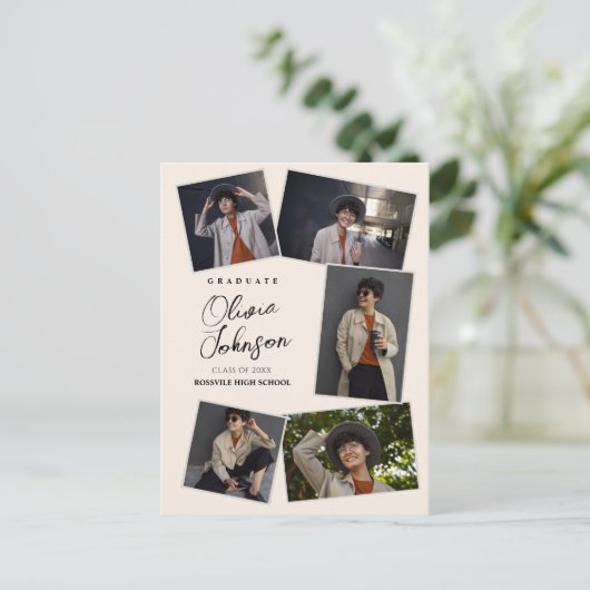 Carte Postale Simple Minimal Graduate Beige 6 Faire-part photo (Debout devant)