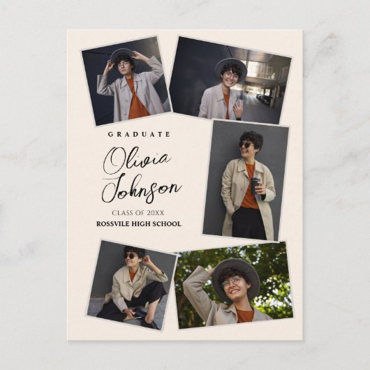 Carte Postale Simple Minimal Graduate Beige 6 Faire-part photo (Devant)