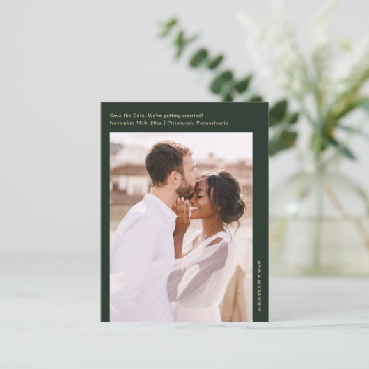 Carte Postale Simple minimal mariage photo verte Enregistrer la  (Debout devant)