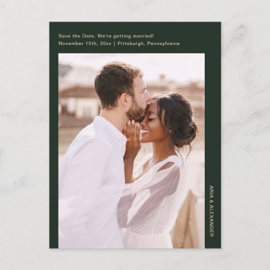Carte Postale Simple minimal mariage photo verte Enregistrer la  (Devant)