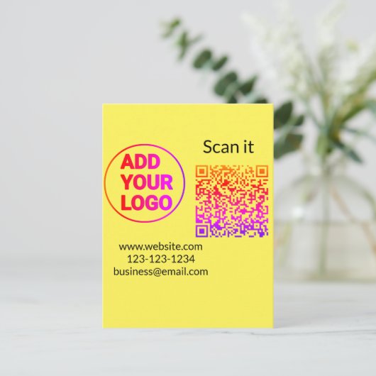 Carte Postale Simple minimum q r code ajouter logo code d'analys (Debout devant)