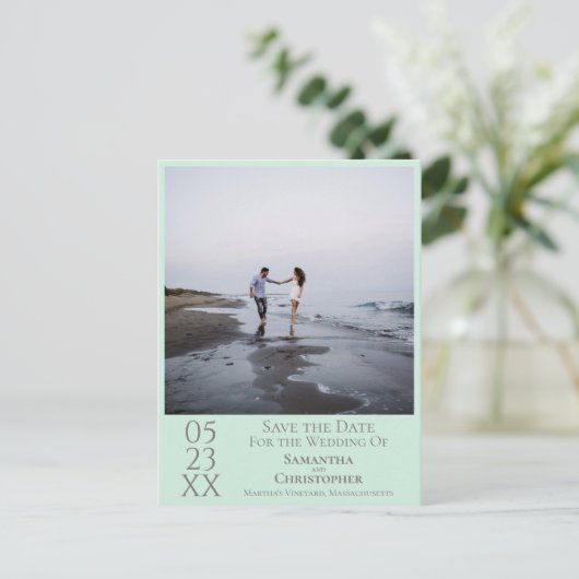 Carte Postale Simple Mint Green Wedding Enregistrer la photo Dat (Debout devant)