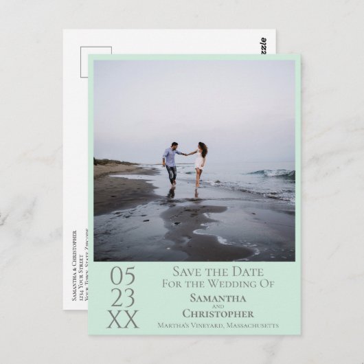 Carte Postale Simple Mint Green Wedding Enregistrer la photo Dat (Devant / Derrière)