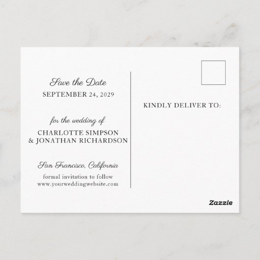 Carte Postale Simple Modern Black & White Photo Enregistrer La D (Dos)