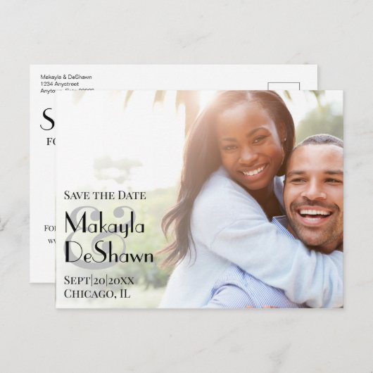 Carte Postale Simple Modern Minimal Photo Enregistrer le Mariage (Devant / Derrière)