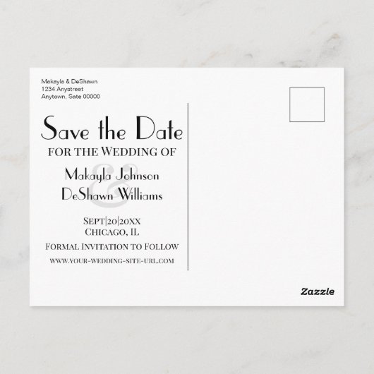 Carte Postale Simple Modern Minimal Photo Enregistrer le Mariage (Dos)