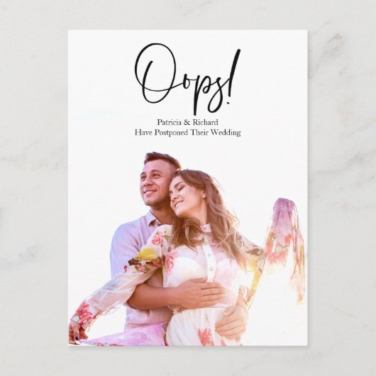 Carte Postale Simple Modern Oups Annonce de report de mariage (Devant)