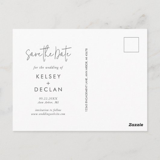 Carte Postale Simple Modern Script photo mariage Enregistrer la  (Dos)