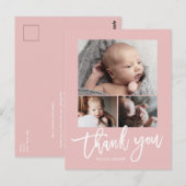 Carte Postale Simple Moderne 3 Photo Collage Bébé Photo Merci (Devant / Derrière)