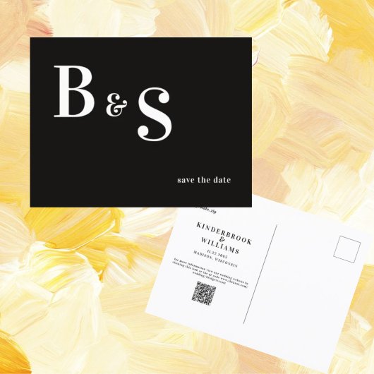 Carte Postale Simple Moderne B/N Monogramme Code QR Enregistrer
