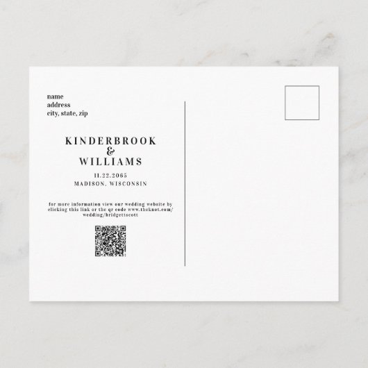 Carte Postale Simple Moderne B/W Monogramme QR Code Enregistrer  (Dos)