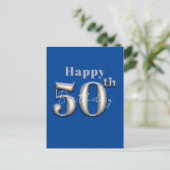 Carte Postale Simple Moderne Bleu Royal et Argent 50e Anniversai (Debout devant)